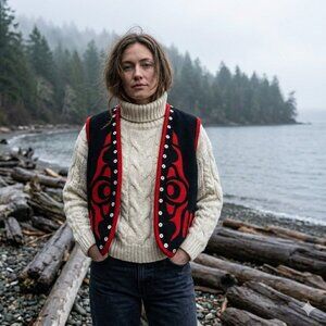 Janie Ekberg Bainbridge Wool Vest Small Art to Wear PNW Coast Salish Button
